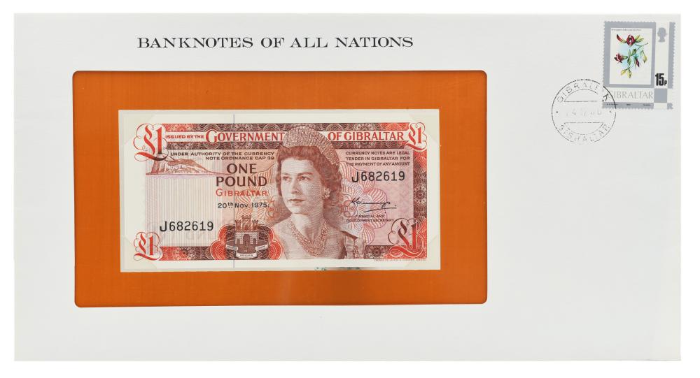 Коллекционная банкнота Гибралтар 1 фунт 1975 UNC в конверте (P20a)