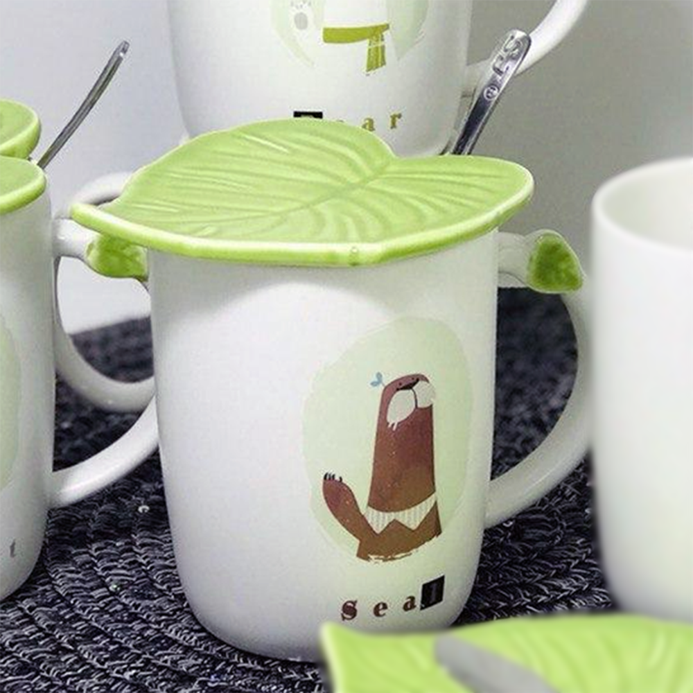 Кружка Зеленый лист/Тюлень с крышкой и ложкой 350 мл (21-тюлень-O8030-57) - фото 8 Кружка Зеленый лист/Тюлень с крышкой и ложкой 350 мл (21-тюлень-O8030-57) - фото 8