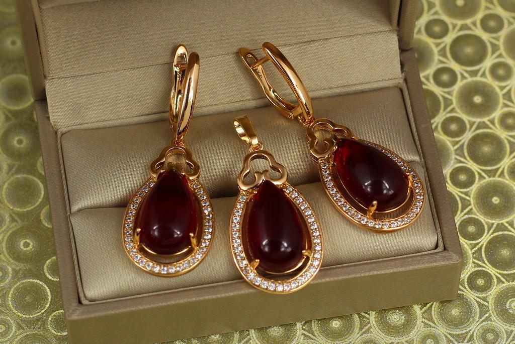 Набор Xuping Jewelry Чистая слеза имитация красного кабошона 4,5 см Золотистый (2169762883)