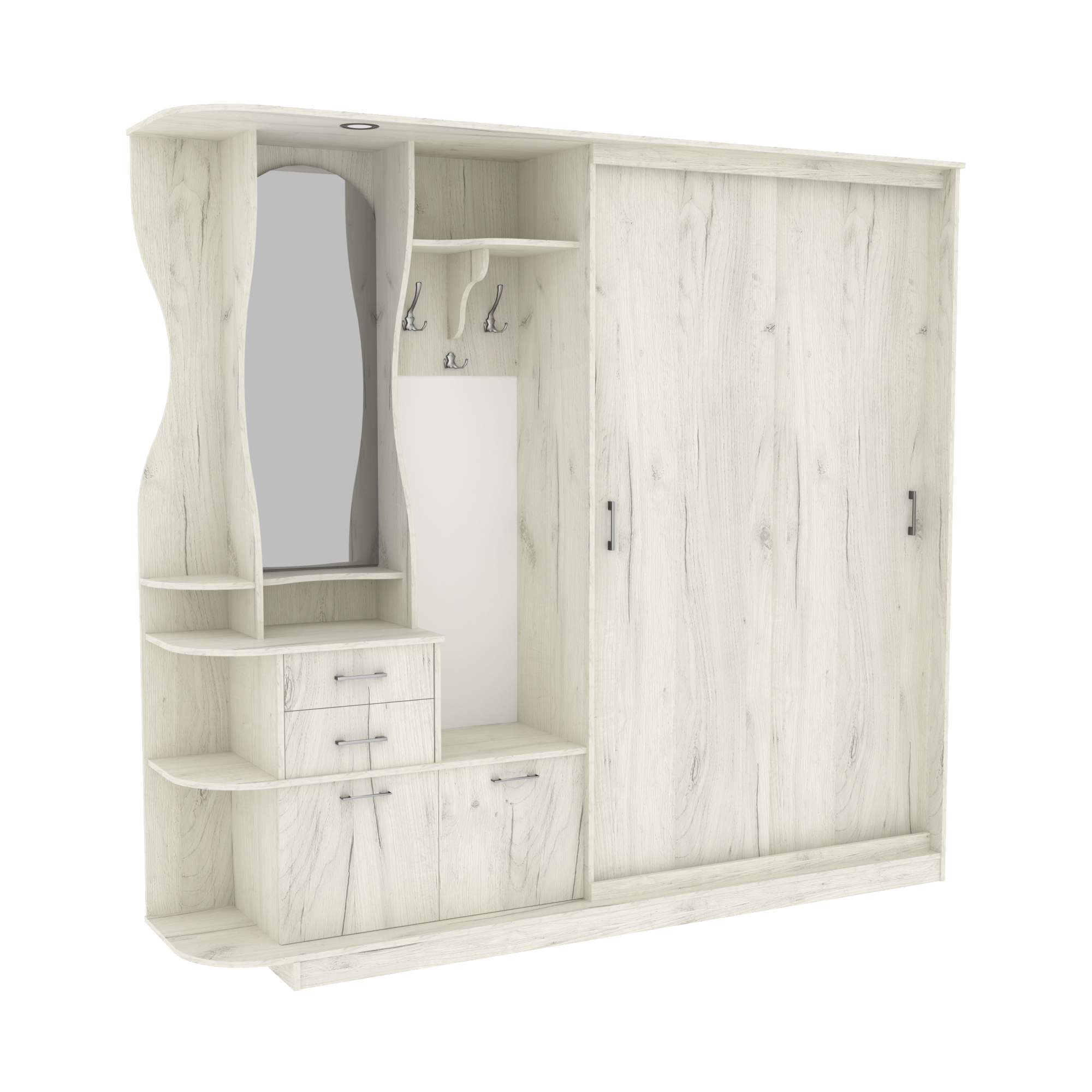 Прихожая прямая LUX шкаф-комод с зеркалом и вешалкой 2500х500х2100 мм Дуб крафт белый (25114430)