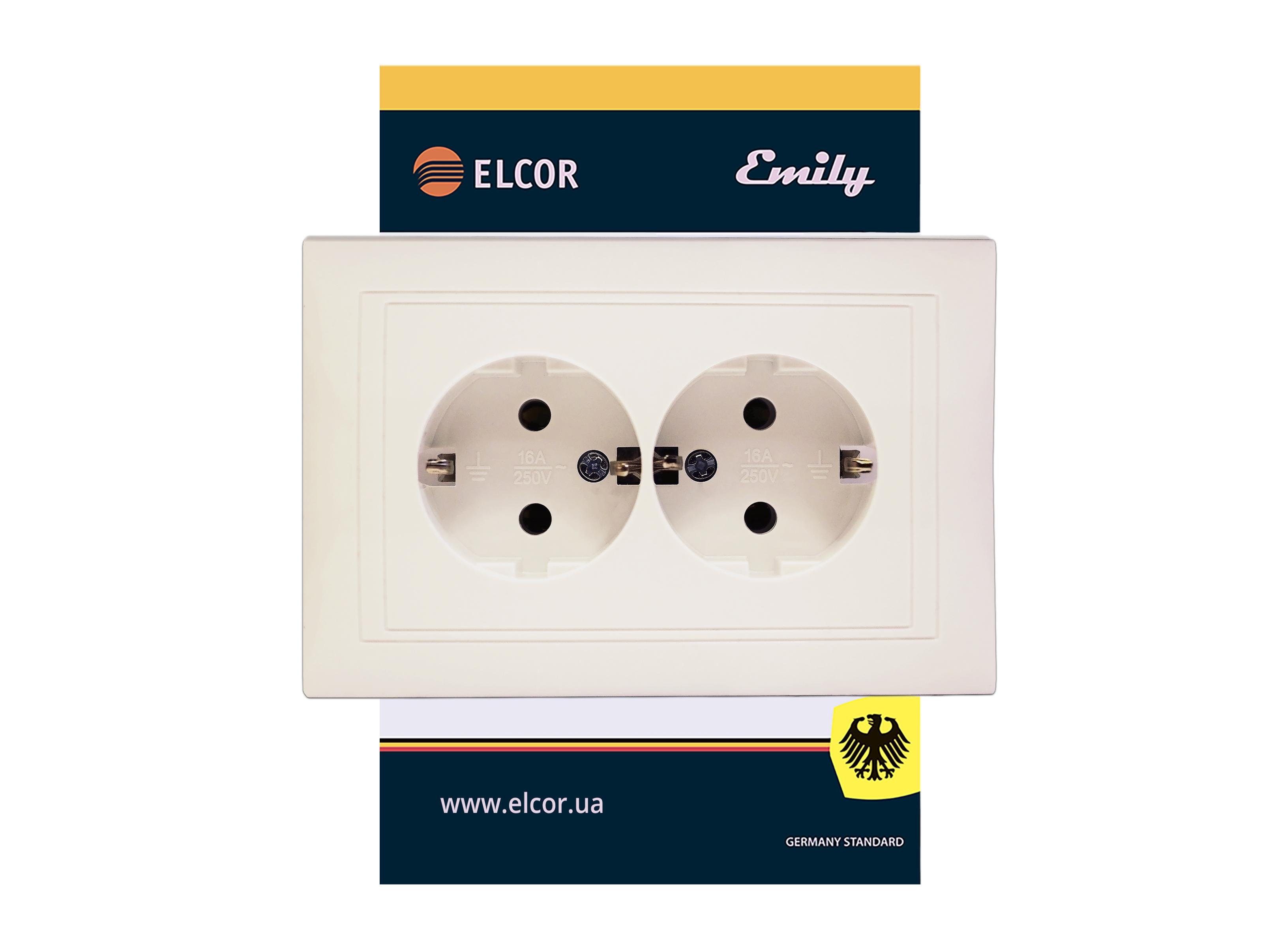 Розетка з заземленням Elcor Emily 9215 подвійна Кремовий (211571)