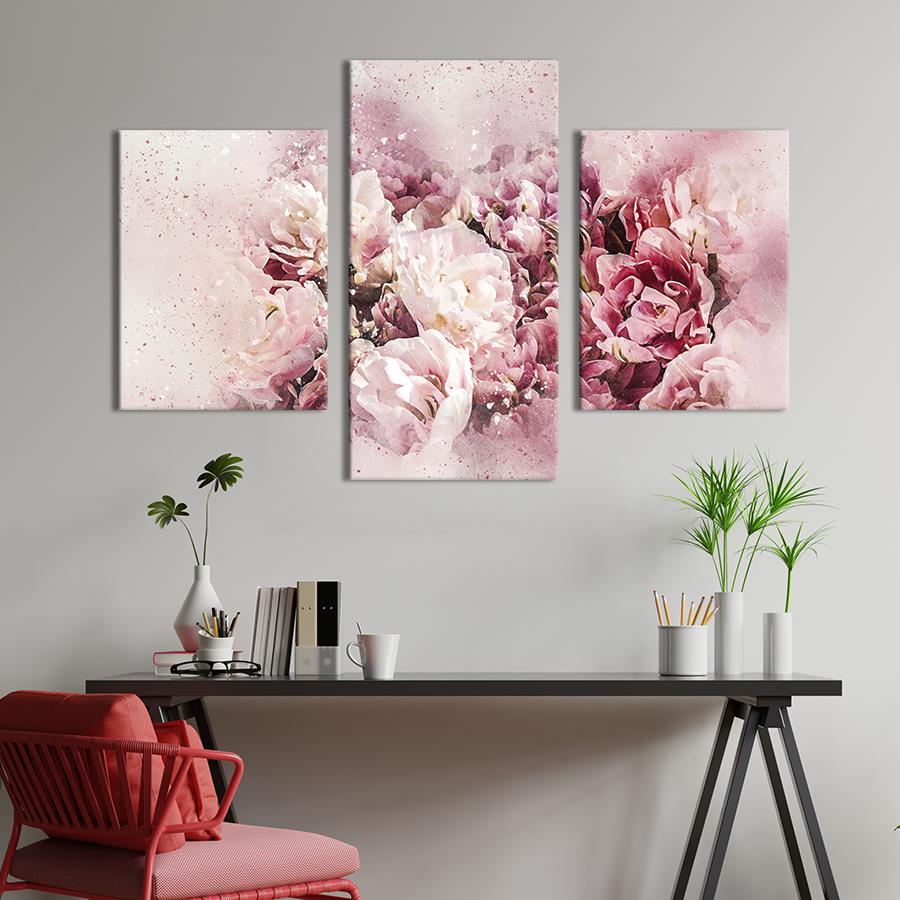 Картина на холсте триптих Красота цветущих пионов 141x90 см (859-32)