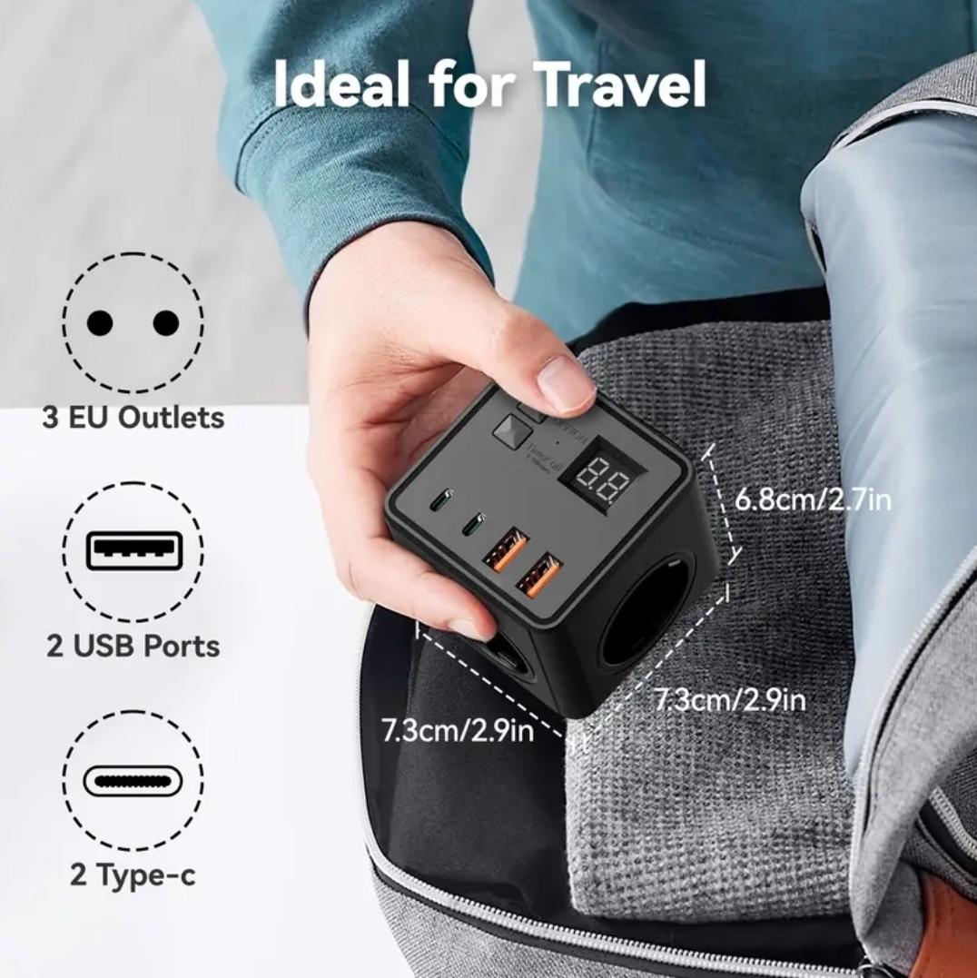 Подовжувач-розгалужувач 7в1 3x 250 В 10 А 4xUSB з вимикачем мережевий Чорний (2531068695) - фото 9