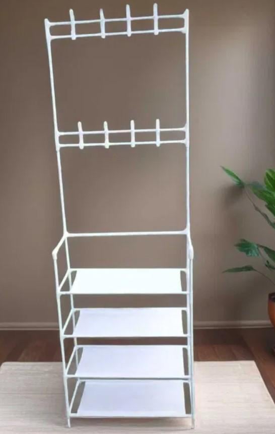 Вішалка підлогова з гачками та полицями для взуття 154x60x29,5 см Білий (2104618621) - фото 3 Вішалка підлогова з гачками та полицями для взуття 154x60x29,5 см Білий (2104618621) - фото 3