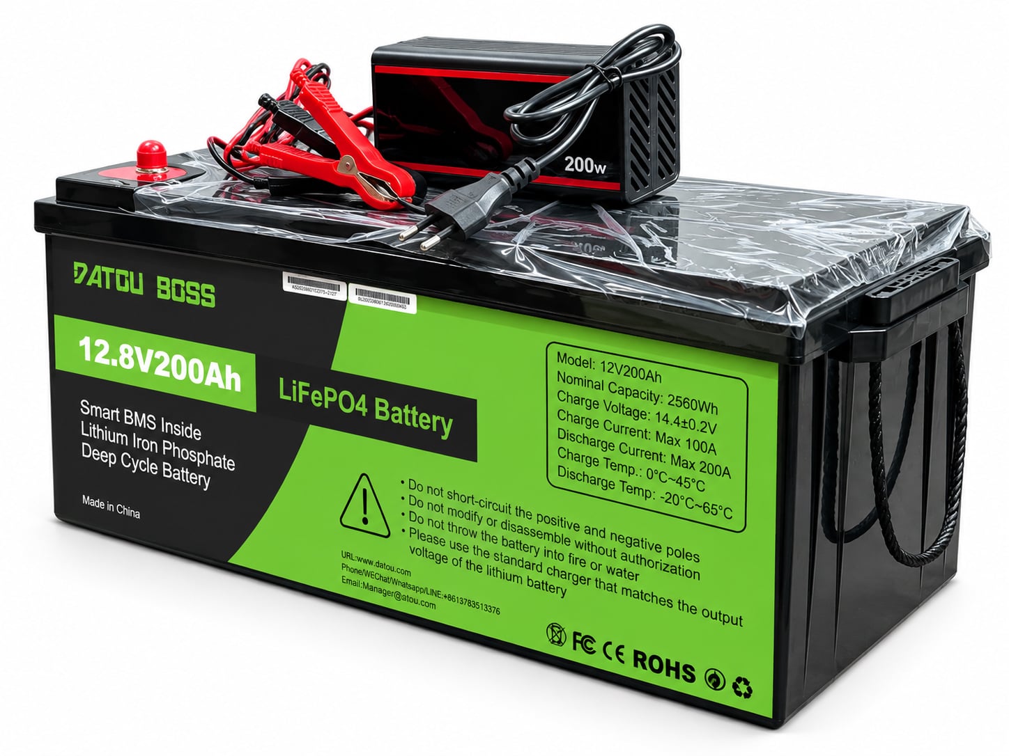 Аккумулятор для ИБП DATOU BOSS LiFePO4 с BMS 12,8V 200 Ah с зарядным устройством к нему 12V 15A (ИБП-200-128)
