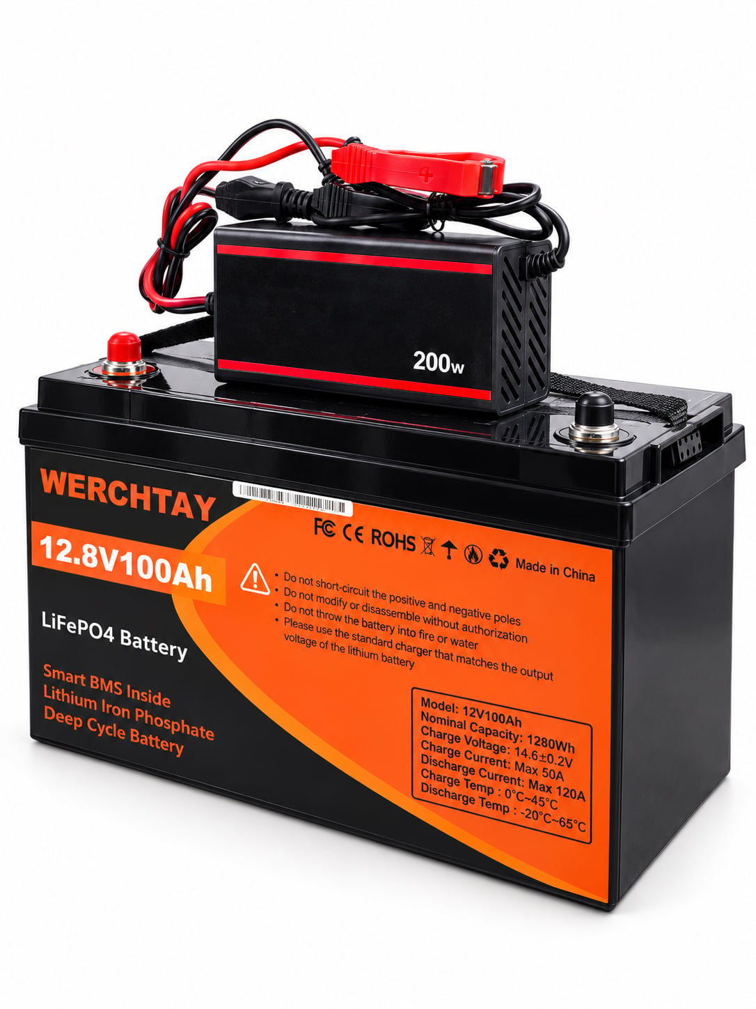 Акумулятор для ДБЖ WERCHTAY LiFePO4 з BMS 12,8V 100 Ah з зарядним пристроєм до нього 12V 15A (ДБЖ-100-12)