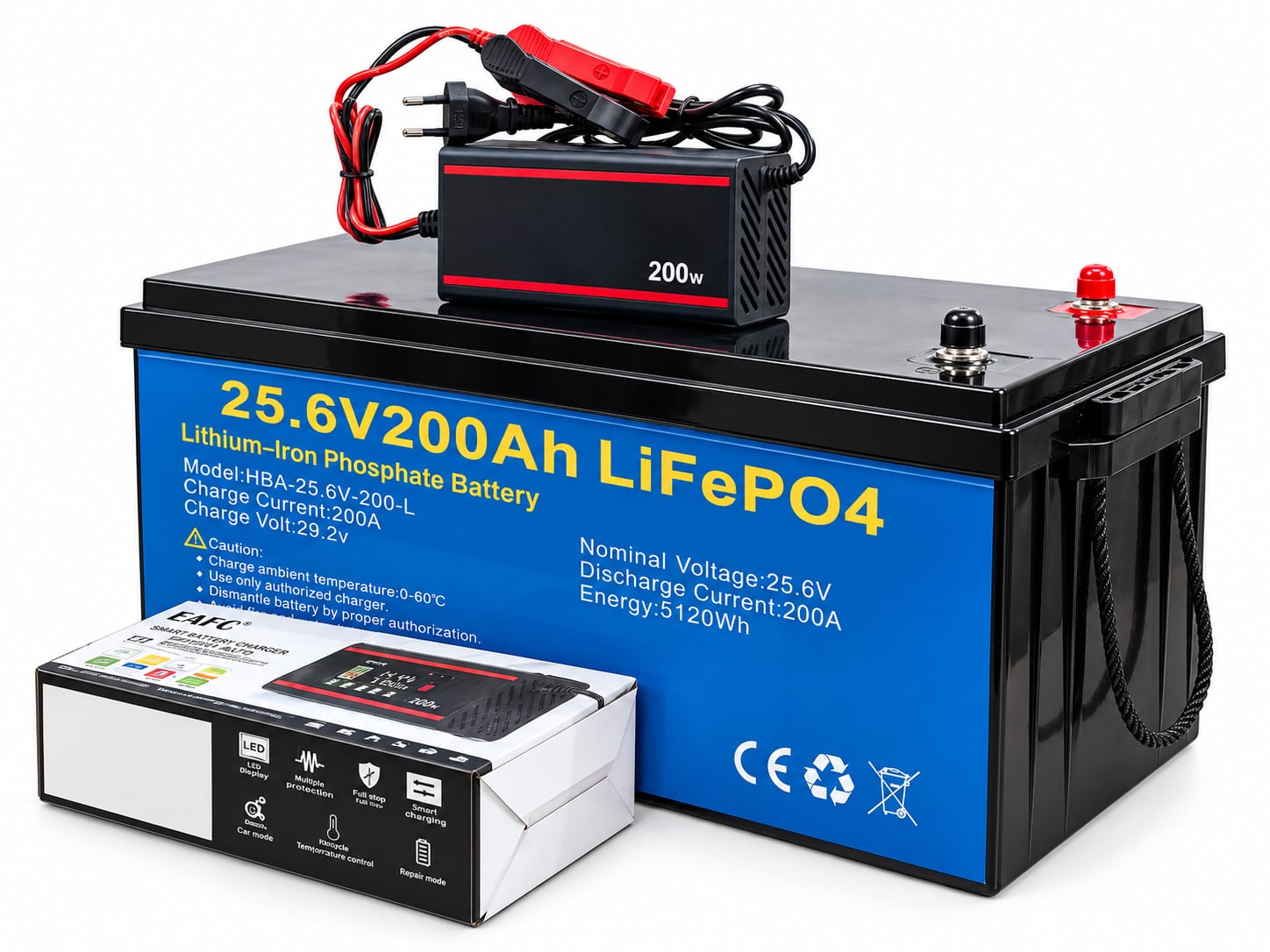 Аккумулятор для ИБП LiFePO4 с BMS 24-25,6V 200 Ah с зарядным устройством к нему 29,2V 15A (ИБП-200-24)