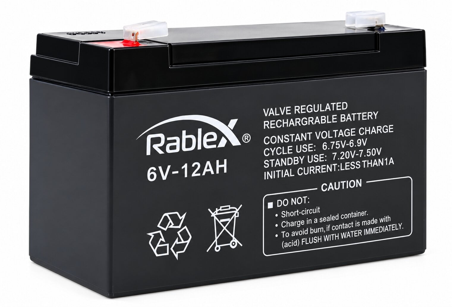 Батарея аккумуляторная Rablex 6 В 12 А/ч 72 Вт/ч перезаряжаемая для ИБП фонарей аварийного освещения и электрооборудования