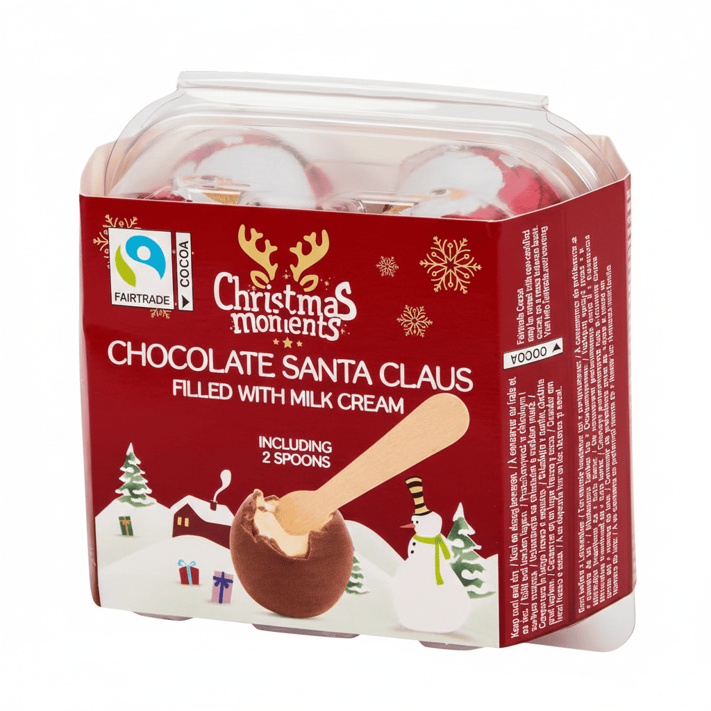 Шоколадні яйця з ложкою Christmas Moments Chocolate Santa Claus 4 шт. 144 г (2836150804)