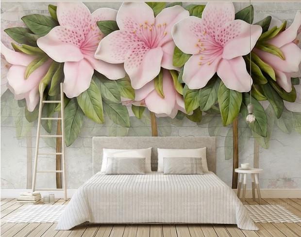 Фотообои 3D флизелиновые для спальни/зала/кухни Розовые лилии