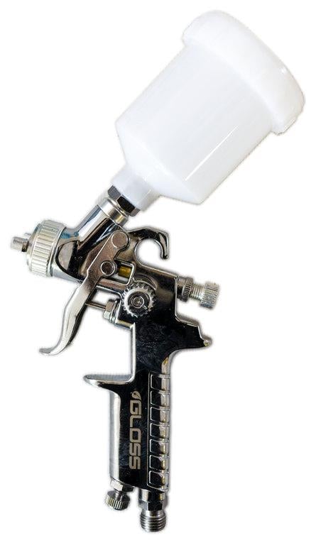 Краскопульт пневматический SOLL Gloss HVLP MINI форсунка 0,8 мм овый бачок 125 мл 2 бар Хром (000032312)