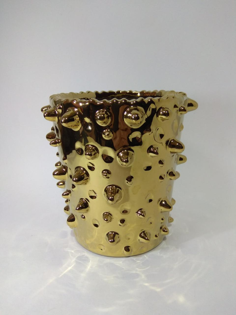 Горщик для квітів кераміка Шипи 18х18 см Золотистий