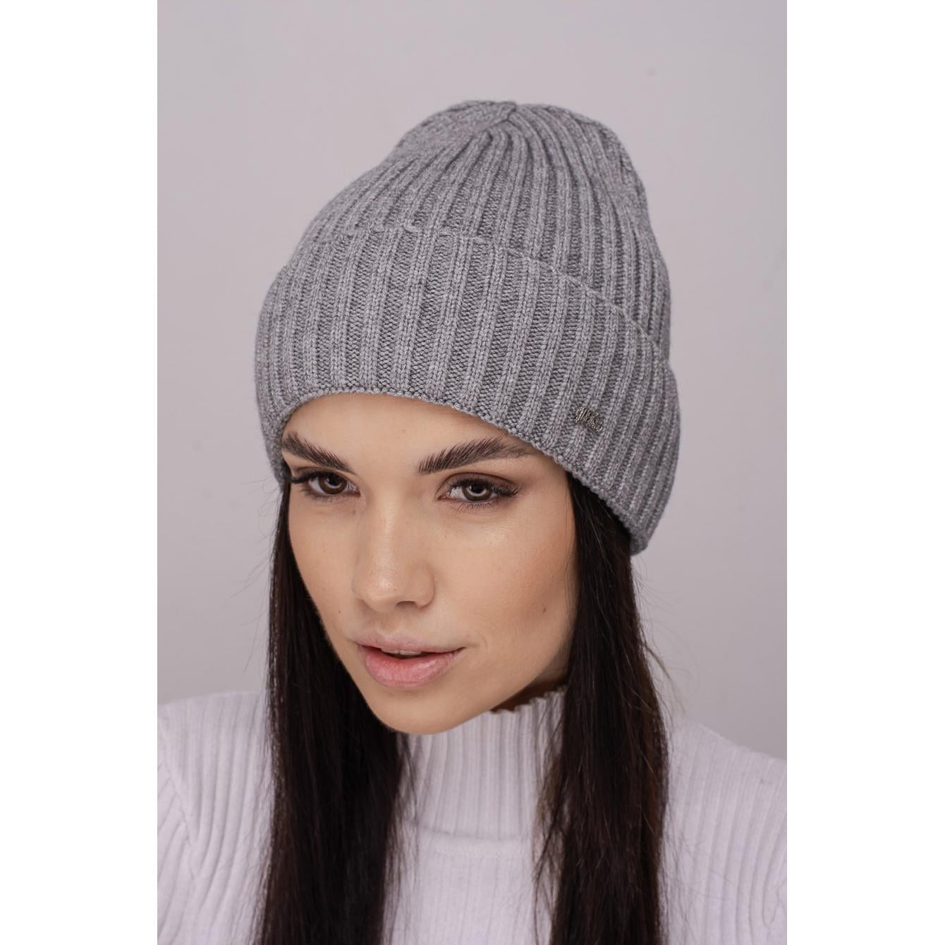 Шапка женская с отворотом Leks МАНГО шерстяная универсальный Серый средний (291959)