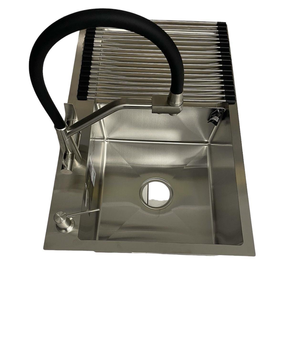 Мойка для кухни Kroner 7849LHM левая и смеситель для кухни с подключением к фильтру Kroner ESG03817BLK