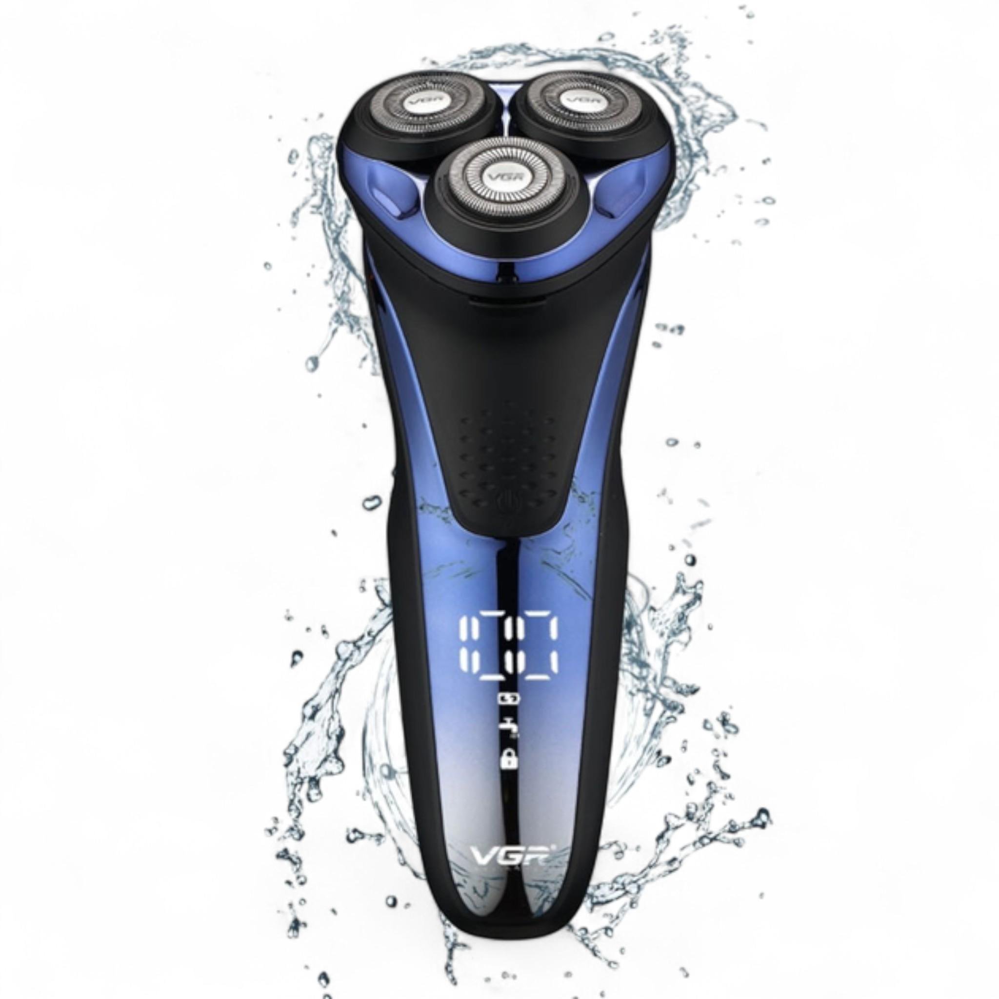 Електробритва VGR V-306 роторна водонепроникна з плаваючими ножами IPX7 LED-дисплей Blue (Е_V-306Blue)