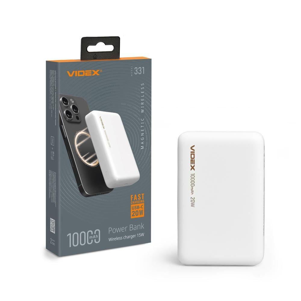 Повербанк Videx с VPB-331 беспроводной зарядкой 10000 mAh PD20W White (12709)
