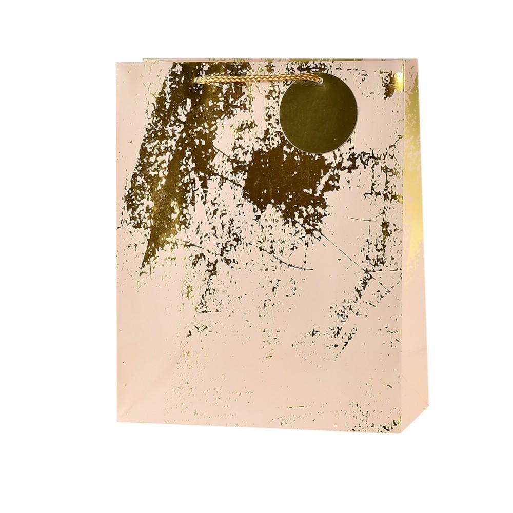 Подарочный пакет Stenson Art с золотым рисунком 31х42х12 см Нежно-розовый (R91098-L)