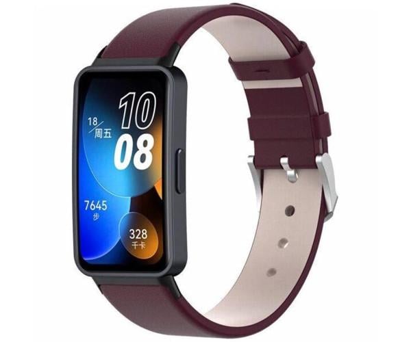 Ремешок для смарт-часов для Huawei Band 8 кожаный с классической застежкой Бордовый