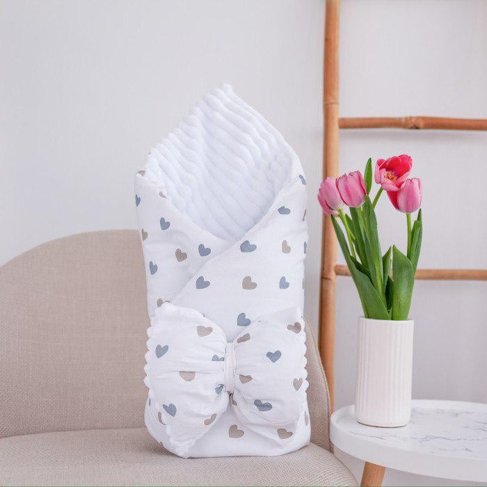 Плед со съемным утеплителем Mommy Bag №8 Сердечки с бантом на выписку Серо-золотой (142965)