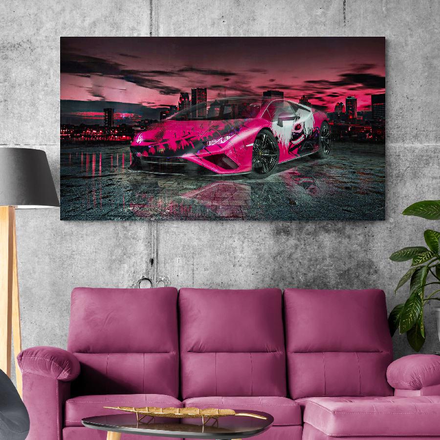 Картина на холсте HolstPrint Розовый спорткар 50х100 см