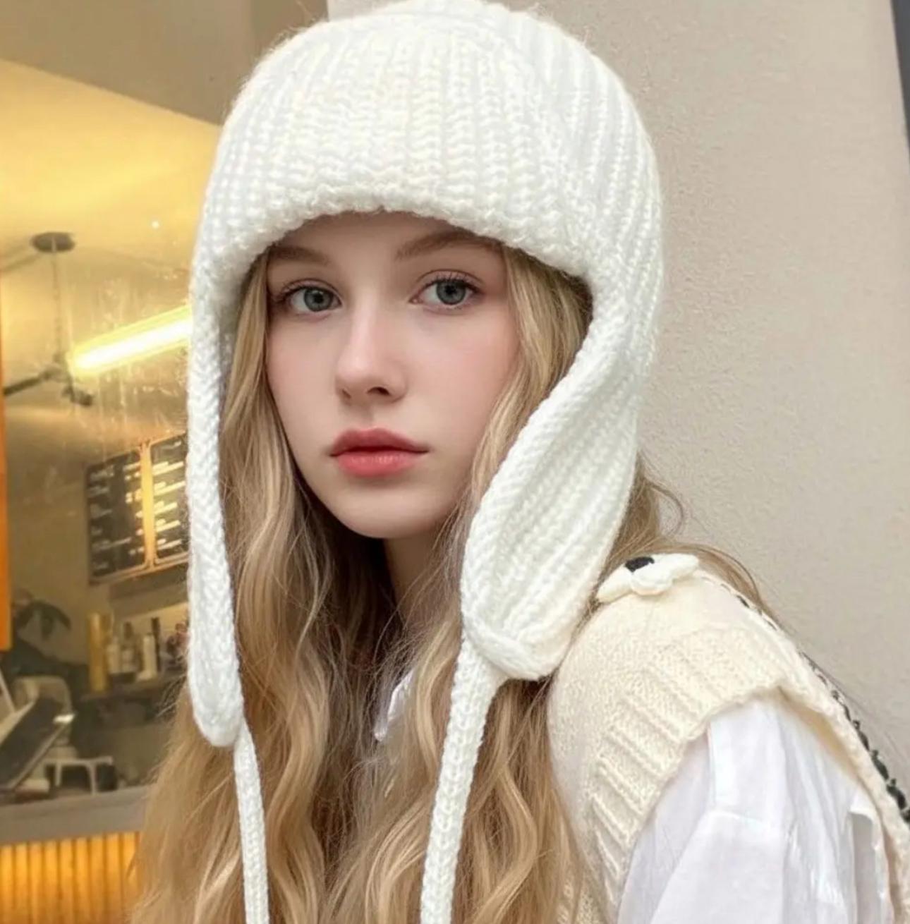 Шапка ушанка вязаная ангоровая унисекс One size Молочная (014951) - фото 3