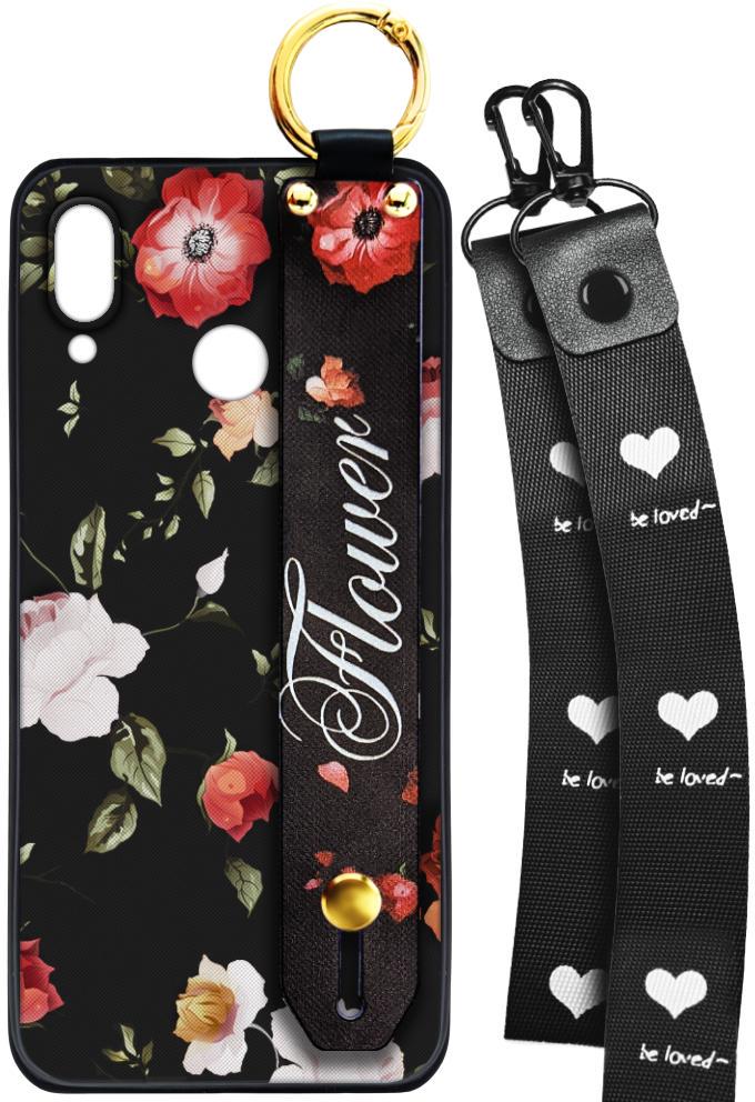 Чехол SHLab для Xiaomi Redmi Note 7 Flower Black + два ремешка с карабином (25855)