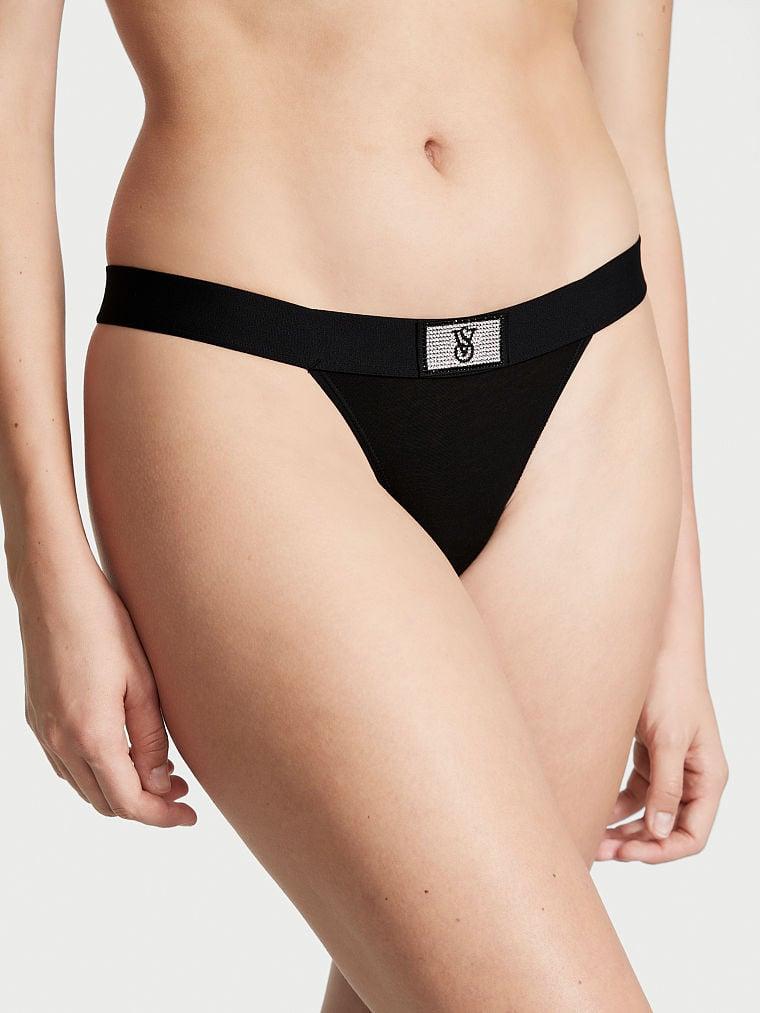 Трусики жіночі Victoria's Secret Logo Cotton Tanga XS Чорний (2094869475)