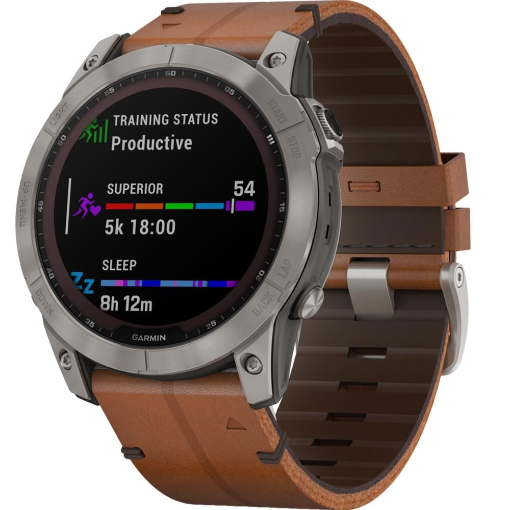 Смарт-часы Garmin fenix 7X Sapphire Solar Titanium with Chestnut Leather Band (010-02541-19) - фото 6