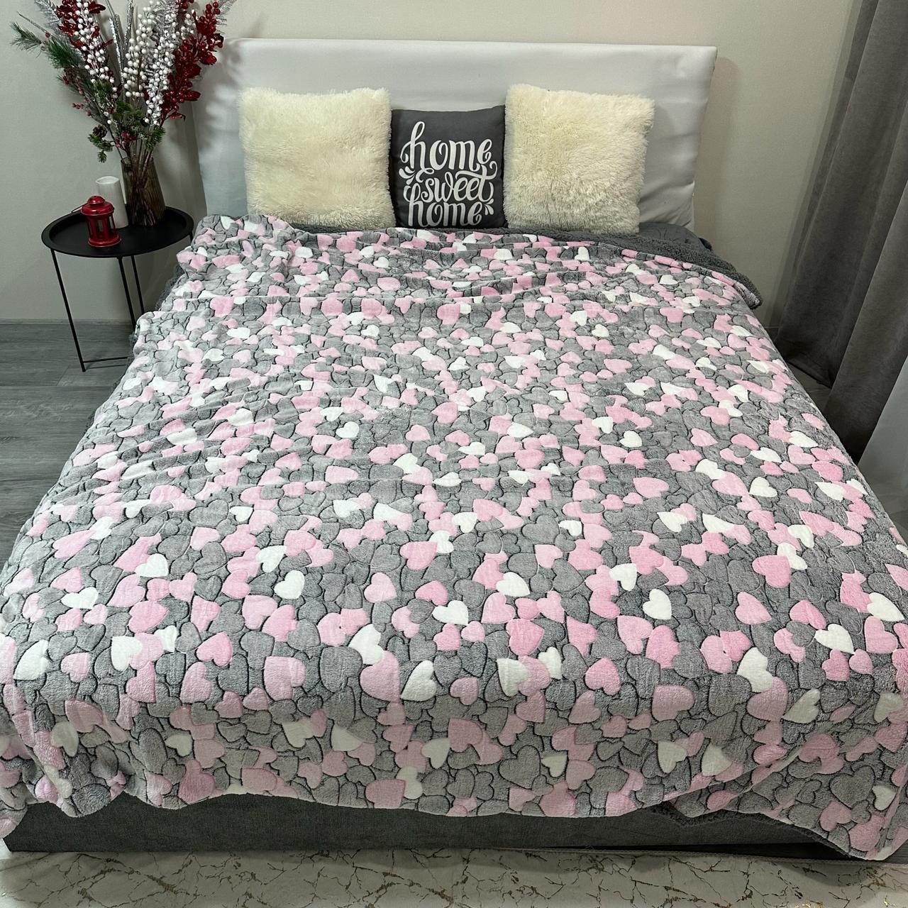 Плед-покрывало двустороннее с рисунком 150х210 см Серо-розовый (PL-1.5-5)