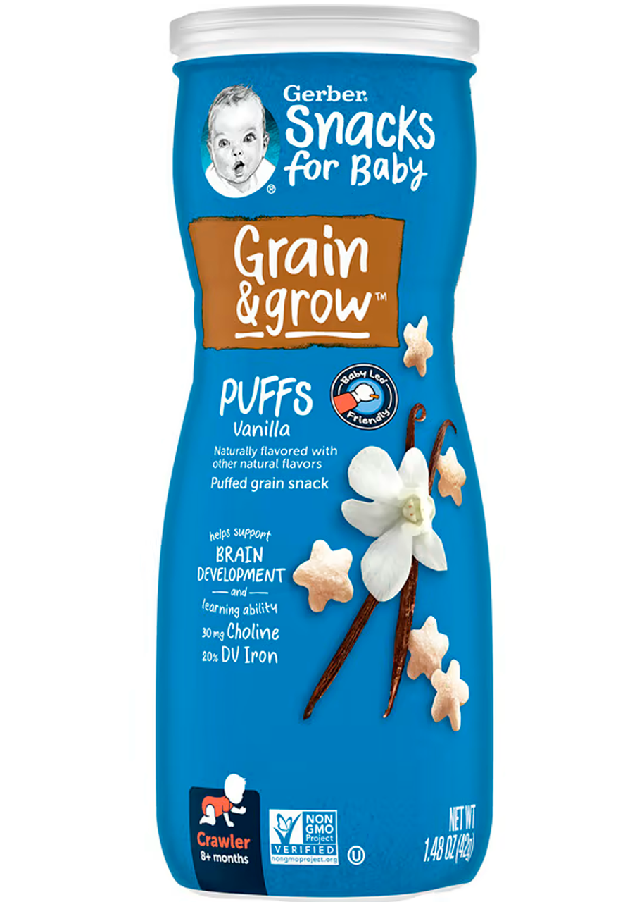 Снеки из воздушных злаков Gerber Grain&Grow Puffs Snack ваниль от 8 месяцев 42 г - фото 1