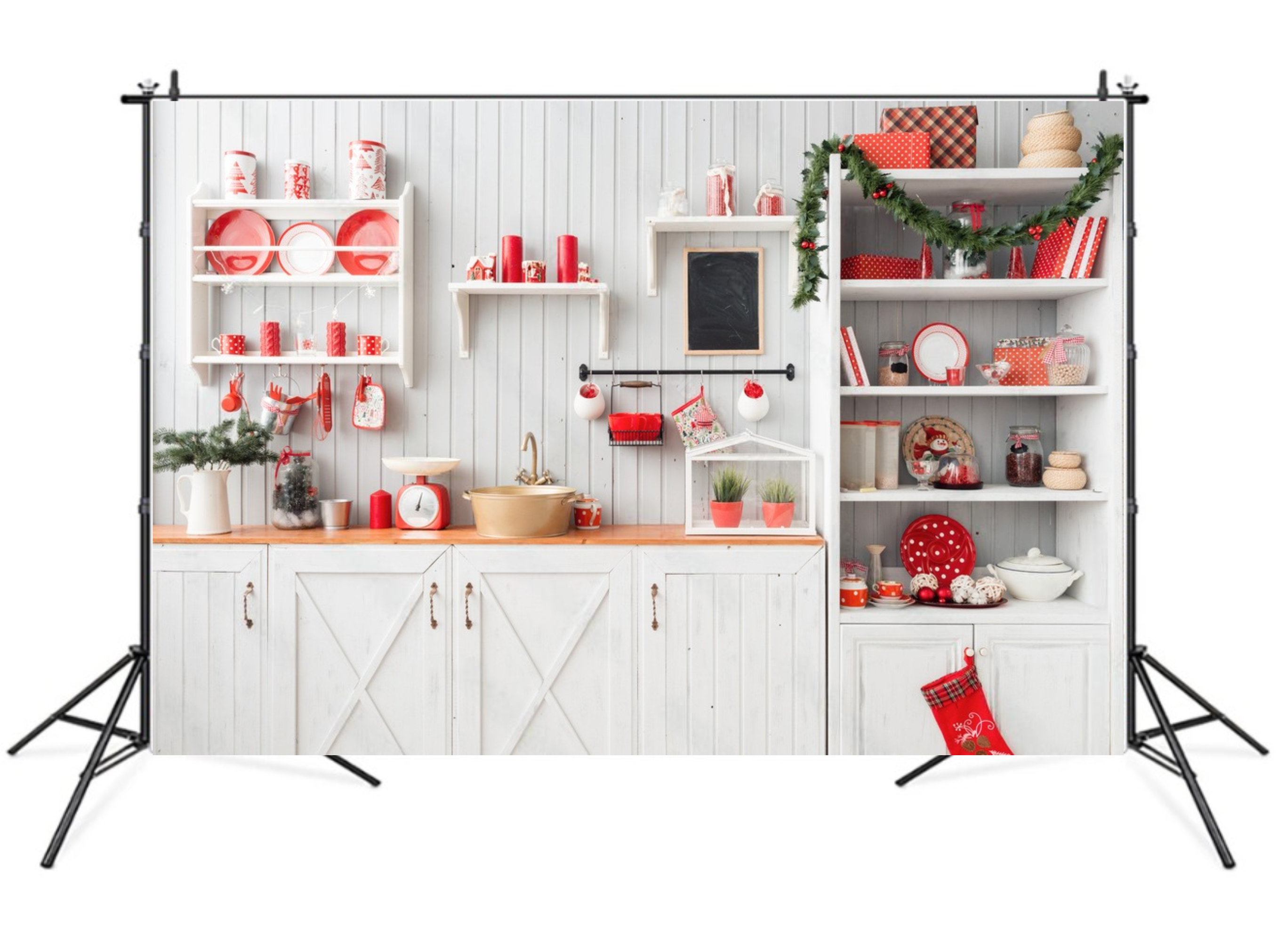 Фотофон виниловый текстурный Gipermag Light kitchen and red christmas decor 250х150 см (7845)