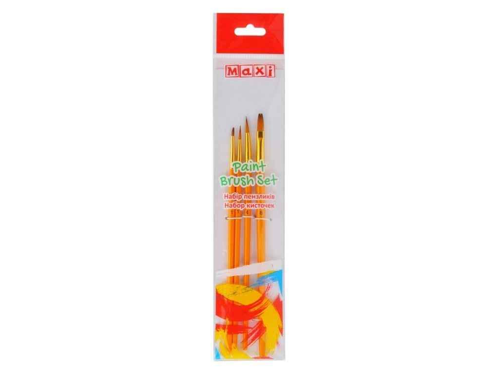 Набор кистей Maxi 4 шт. синтетический ворс круглые №1/4/плоски №1/8 короткая ручка MX60886 (1052251)