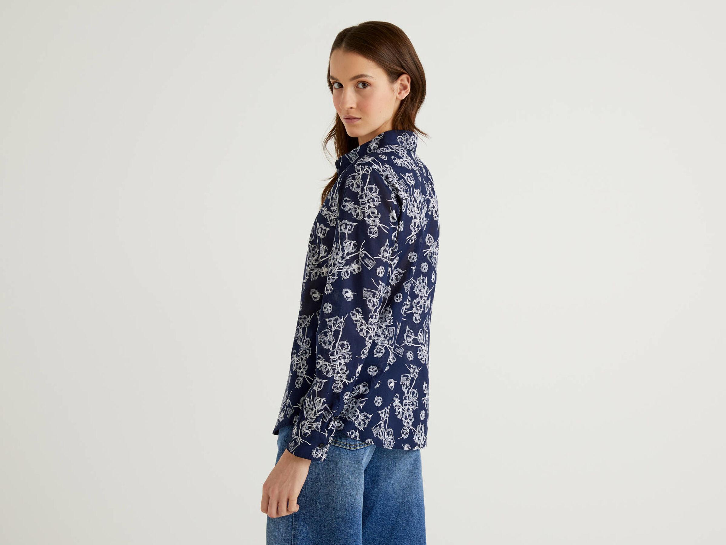 Рубашка женская Benetton 5oa95q8u4 L Синий - фото 2 Рубашка женская Benetton 5oa95q8u4 L Синий - фото 2