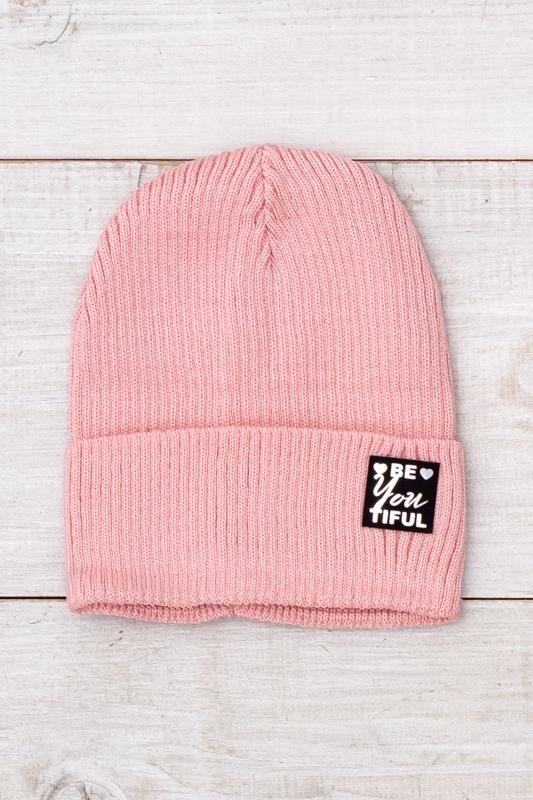 Шапка демісезонна для дівчинки-підлітка в рубчик з відворотом Носи Своє One size Персиковий (17238-1)