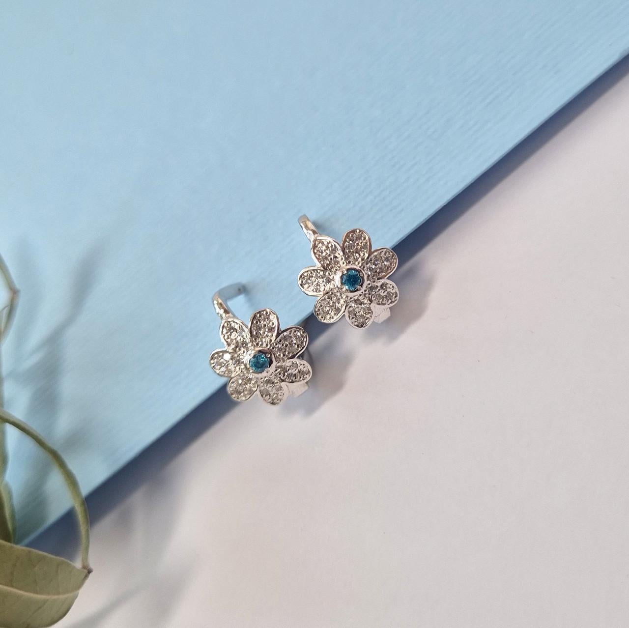 Сережки ромашки з блакитними каменями срібло 925 проби родоване 2,40 г (5219р)