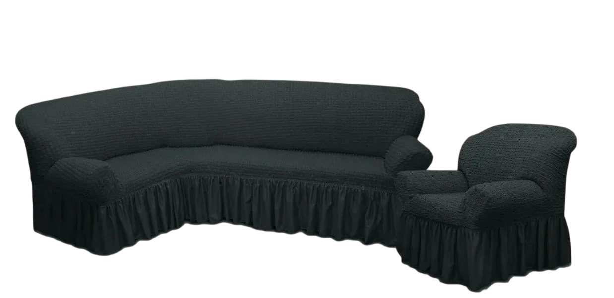 Накидка на угловой диван и кресло из полиэстера 300x150 см Антрацит (opt-19170)