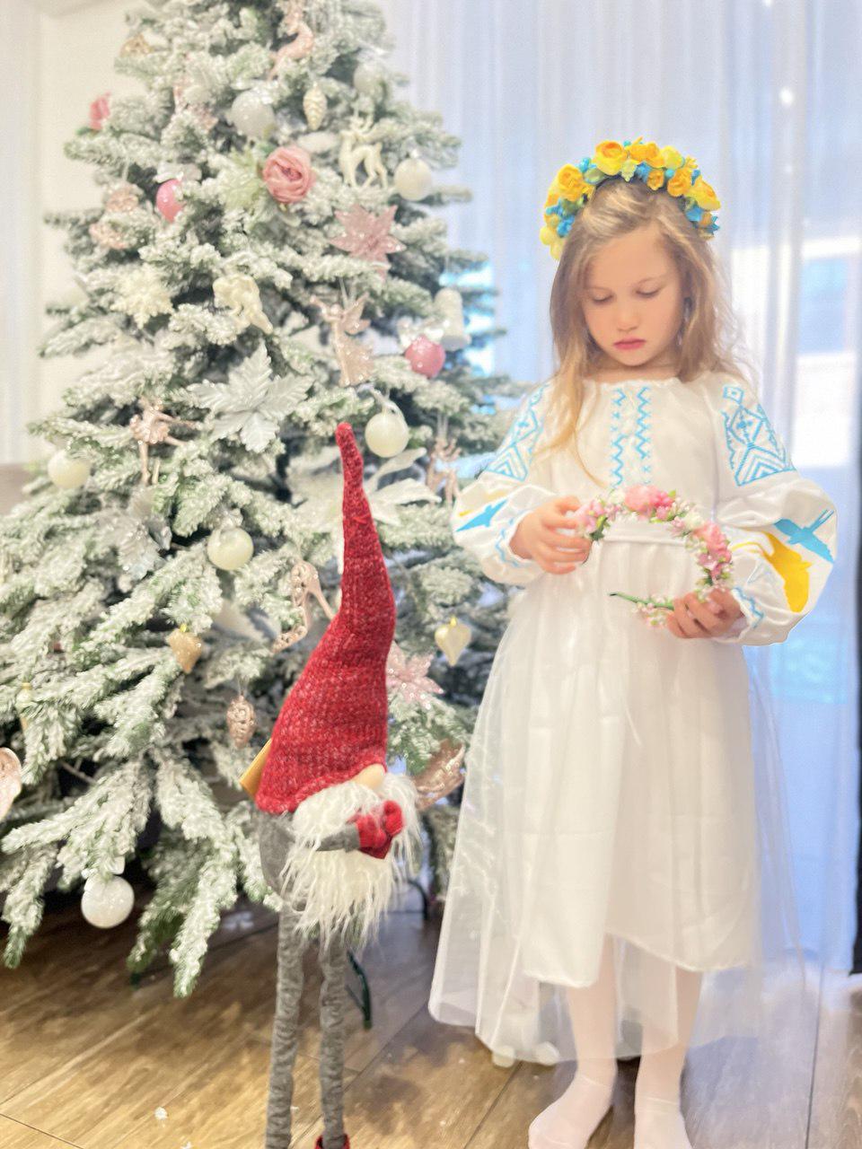 Сукня вишиванка святкова Ластівки 152 см Синьо-жовтий/Білий - фото 7