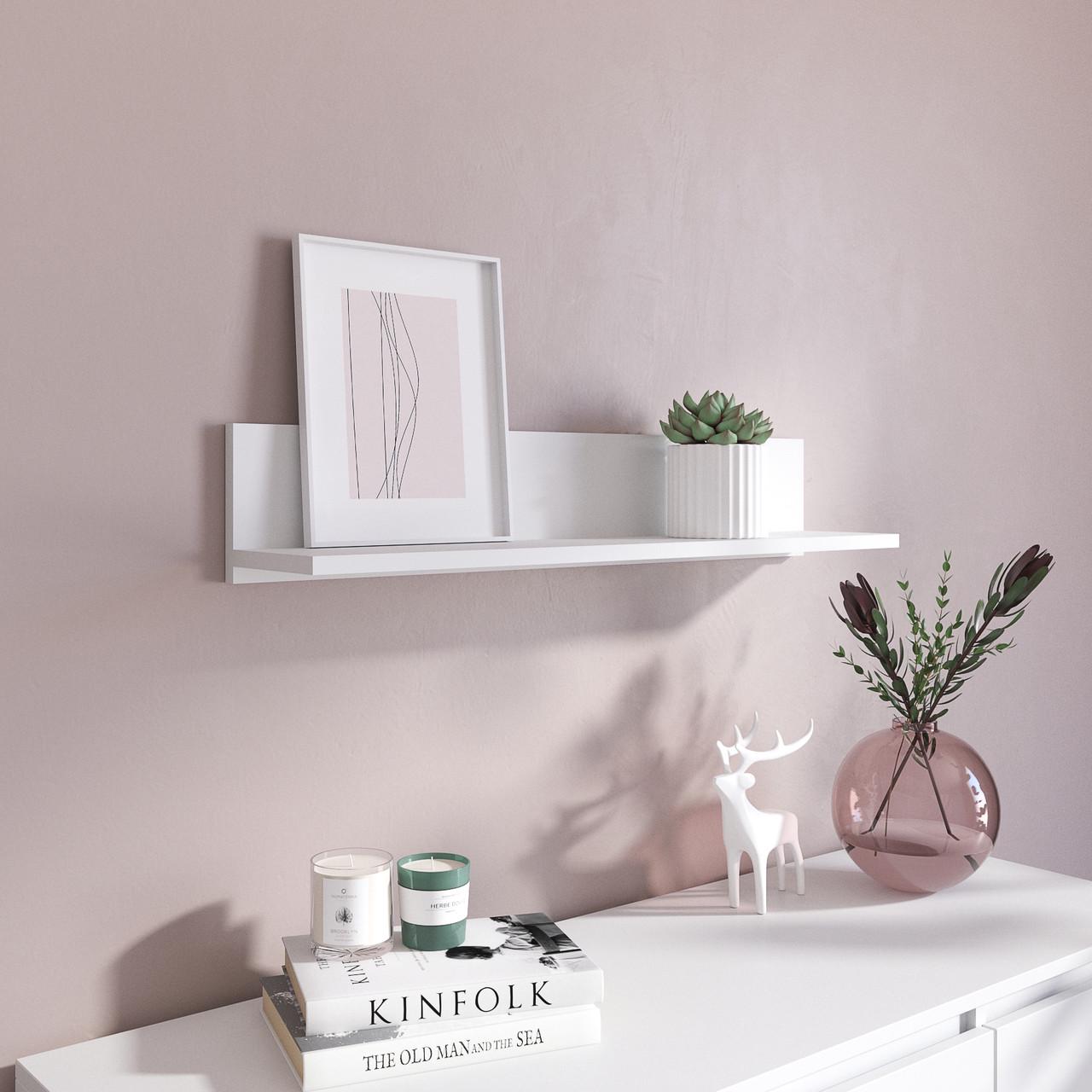 Полка навесная для книг и декора из ламинированного ДСП 800x150x170 мм Белый (hm-22-wh)