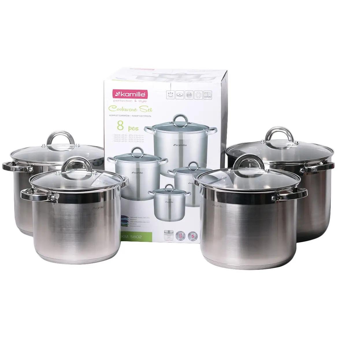 Набір каструль Kamille з нержавіючої сталі 6,5 л/8,5 л/10 л/12,5 л 8 пр. (KM-5802)