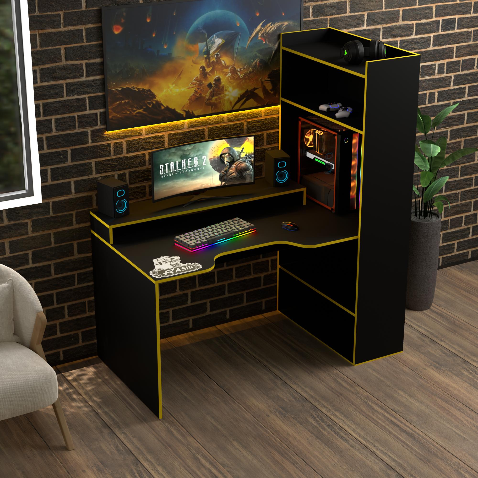 Стол геймерский эргономичный с надстройкой Zeus Rasin RS-31 из ЛДСП Черно-желтый (RS-31)