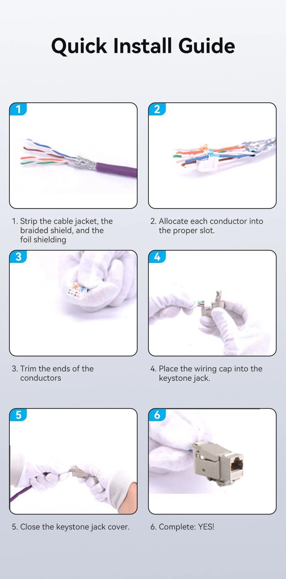 Інтернет-з'єднувач Vention Cat.7 FTP 10 Гбіт/с 600 МГц RJ45 роз'єм LAN RJ 45 Ethernet Сірий (VDD-B04-H) - фото 7