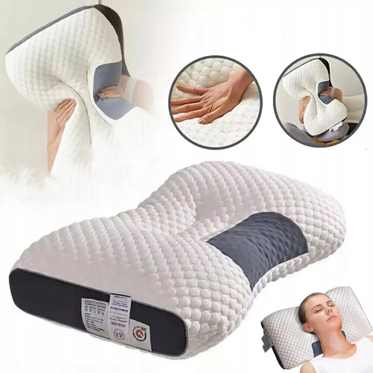 Подушка ортопедична прямокутна 48x74 см з підтримкою шиї та спини Pillow-01 Біло-сірий (29518142) - фото 4 Подушка ортопедична прямокутна 48x74 см з підтримкою шиї та спини Pillow-01 Біло-сірий (29518142) - фото 4