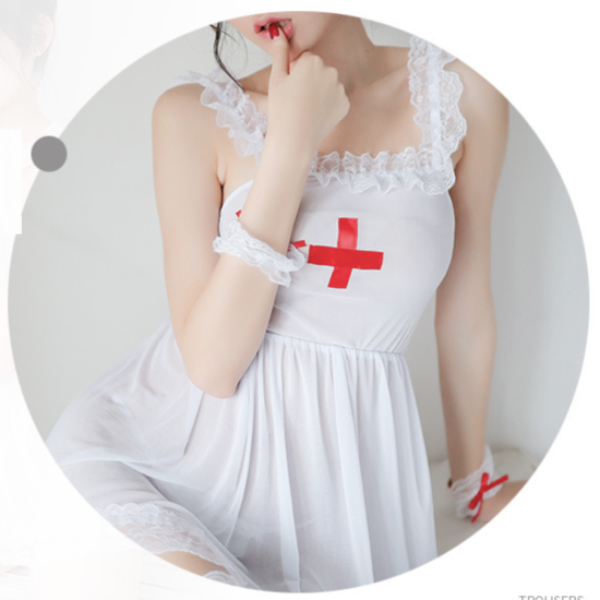 Костюм медсестры Fengcailing с чулками М Белый - фото 4 Костюм медсестры Fengcailing с чулками М Белый - фото 4