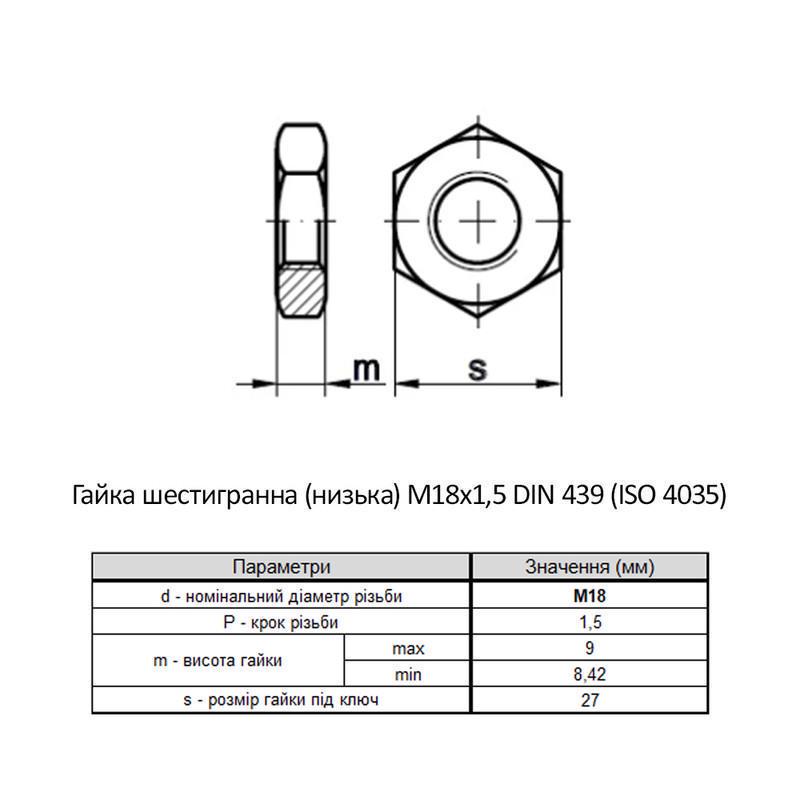 Гайка шестигранная низкая Metalvis М18 DIN439B сталь 4 мелкий шаг 1,5 под ключ 27 мм цинк 100 шт. Белый (6Z20000006Z1820001) - фото 2