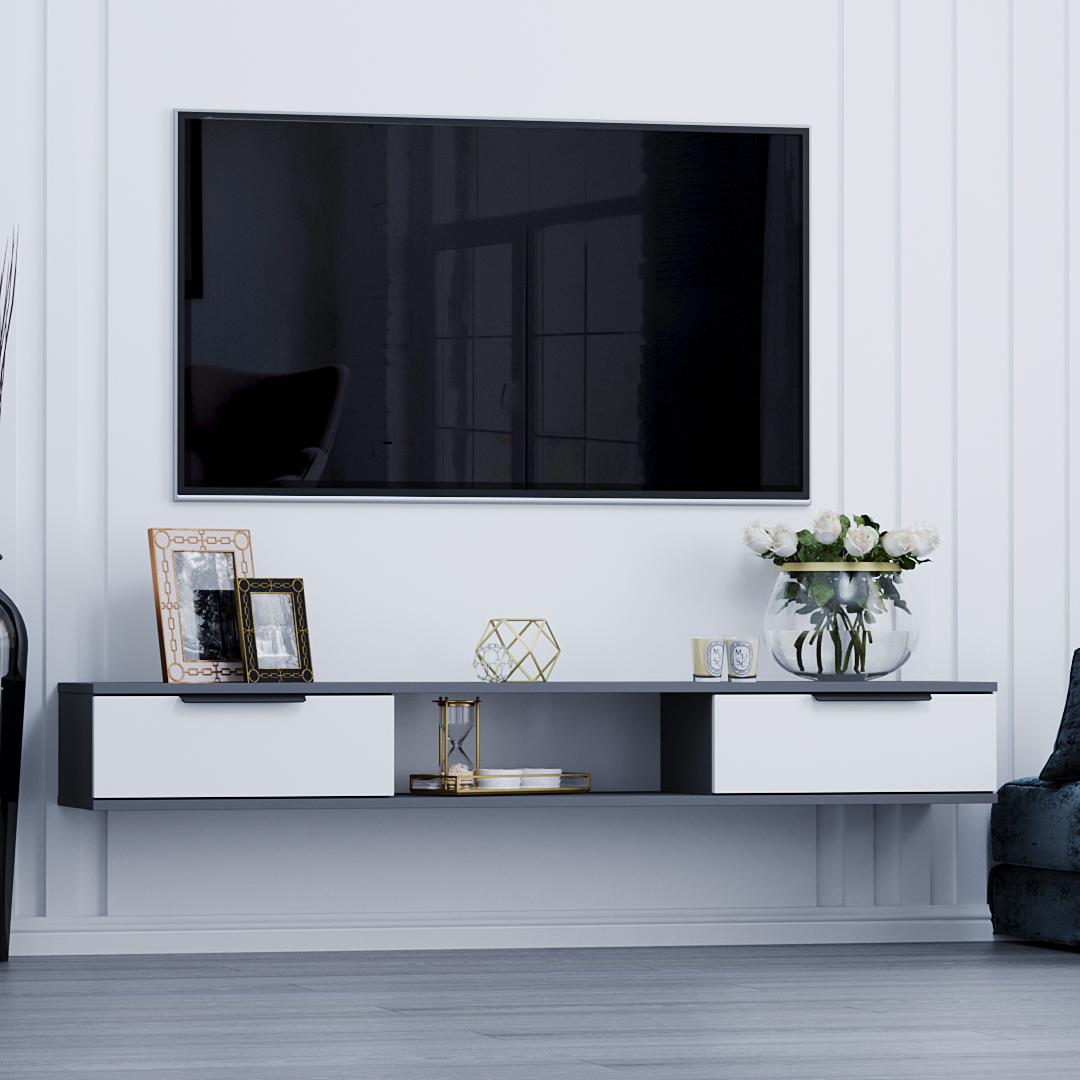 Тумба ТВ DiPortes Токио навесная Т-104 150/20/30 см Антрацит/Белый матовый (01398) Тумба ТВ DiPortes Токио навесная Т-104 150/20/30 см Антрацит/Белый матовый (01398)