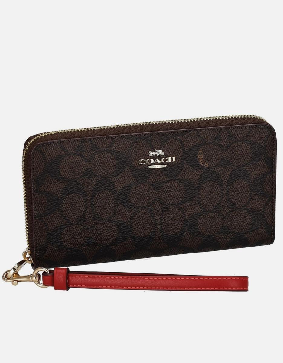 Гаманець жіночий Coach Long Zip Around Wallet Signature Brown/Black CW778 (097154)