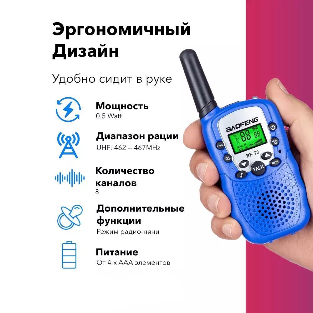 Комплект з двох портативних рацій Baofeng BF-T3 Синій - фото 3 Комплект з двох портативних рацій Baofeng BF-T3 Синій - фото 3