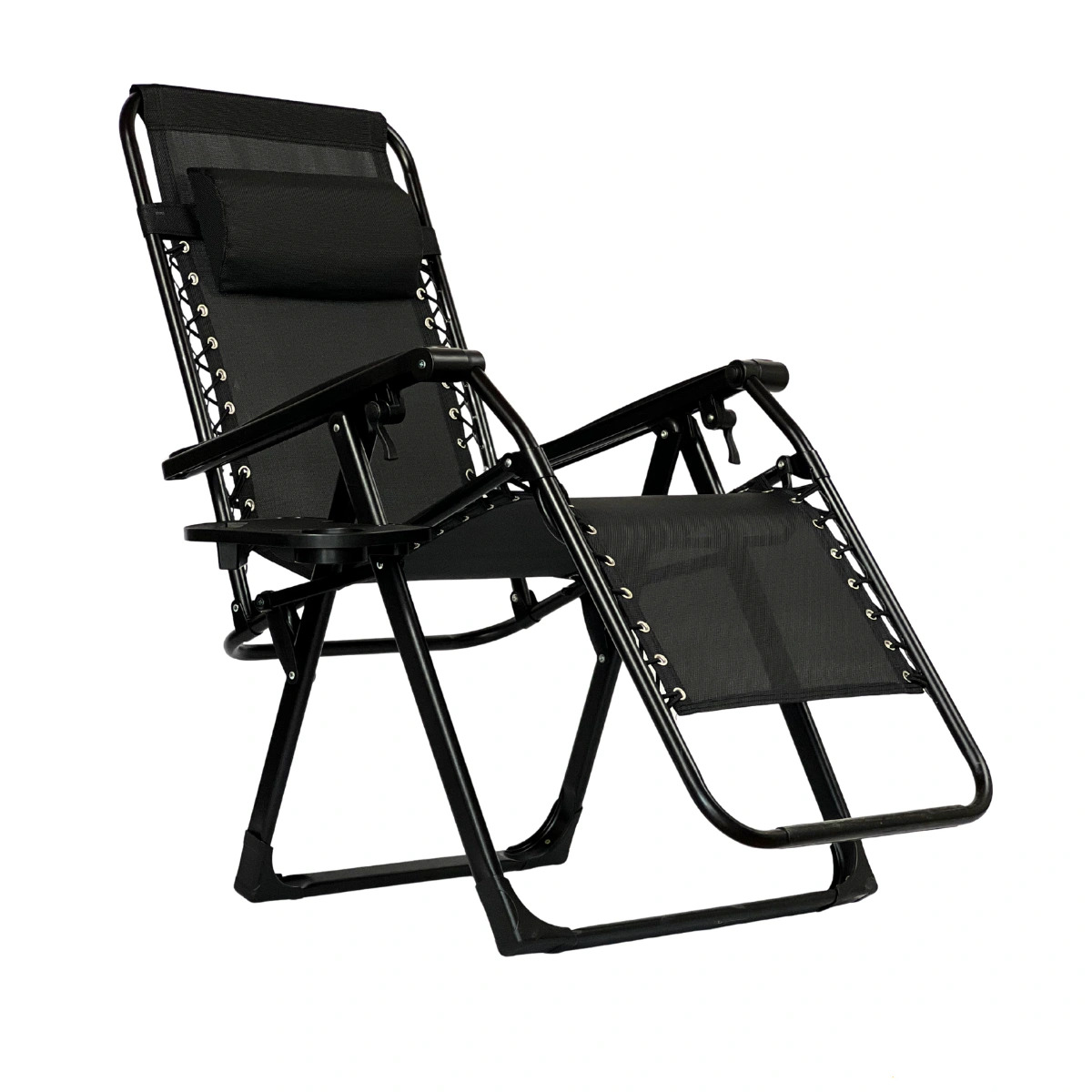 Крісло-шезлонг LEOBRO 178х64х110 см з підстаканником Чорний (LBZGC-G2-BLK)