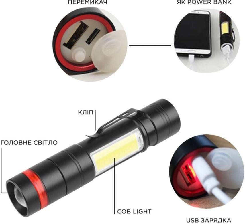 Ліхтар Quantum ручний Assistant 3W LED/COB з USB - фото 2 Ліхтар Quantum ручний Assistant 3W LED/COB з USB - фото 2