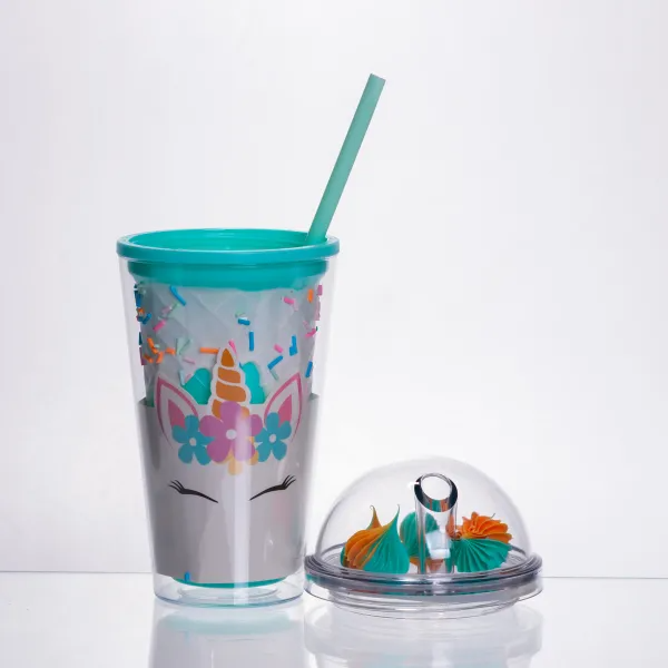 Склянка багаторазова Єдиноріг з кришкою та трубочкою 400 мл Бірюзовий (HP-18-1TU) - фото 2 Склянка багаторазова Єдиноріг з кришкою та трубочкою 400 мл Бірюзовий (HP-18-1TU) - фото 2